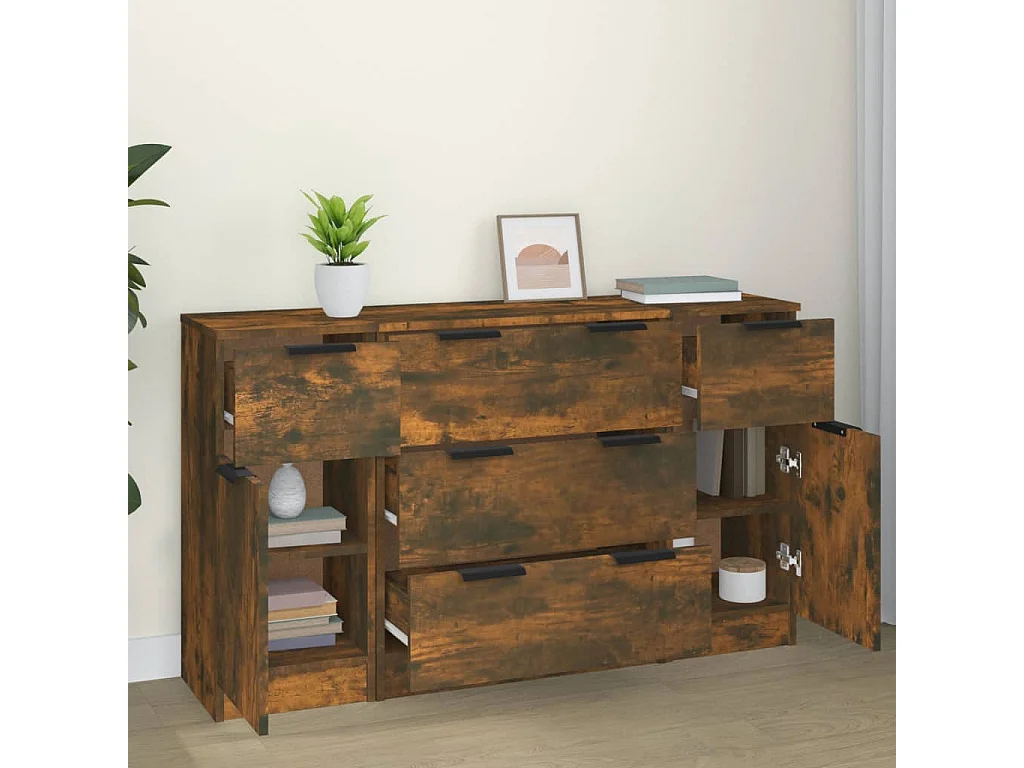 Ensemble de buffets 3 pcs Chêne fumé Bois d'ingénierie EGER26187