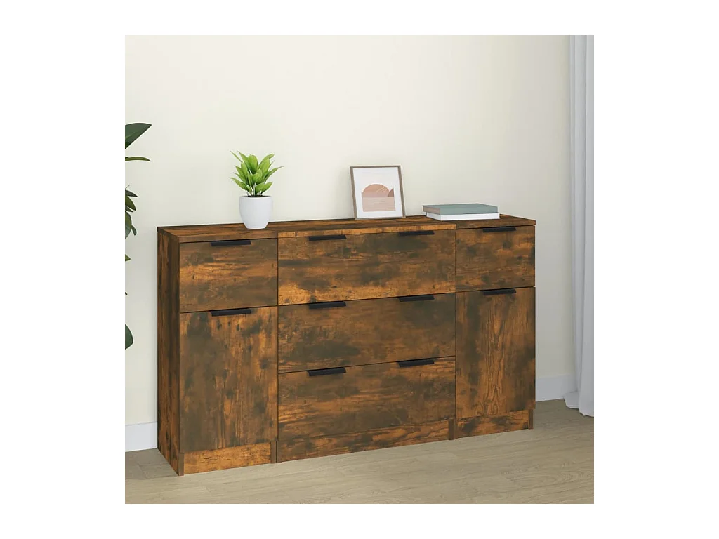 Ensemble de buffets 3 pcs Chêne fumé Bois d'ingénierie EGER26187