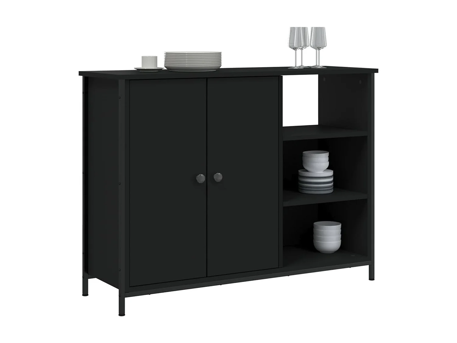 Dressoir 100x33x75 cm bewerkt hout zwart NL363205