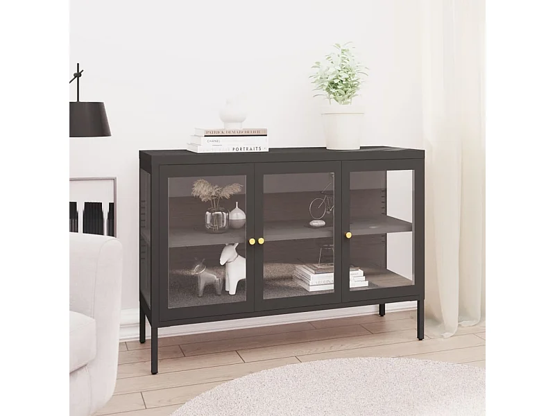 Buffet Anthracite 105x35x70 cm Acier et verre EGER98933