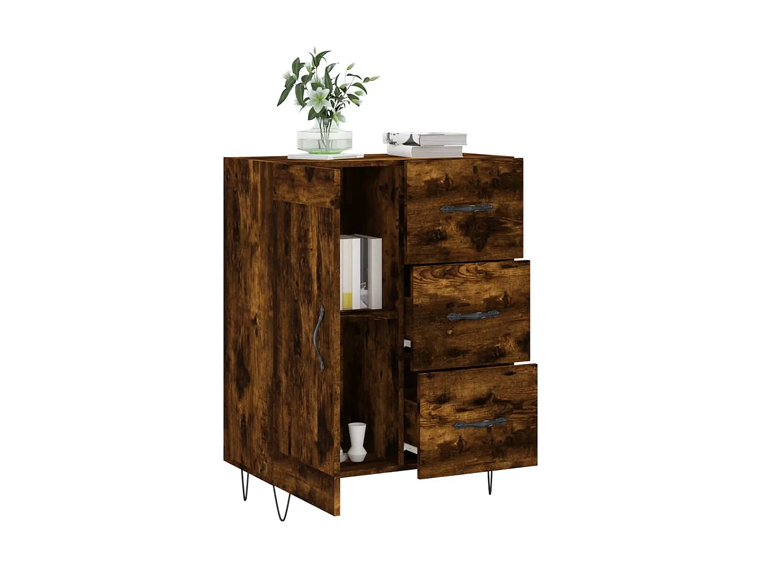 Buffet chêne fumé 69,5x34x90 cm bois d'ingénierie QWE20027