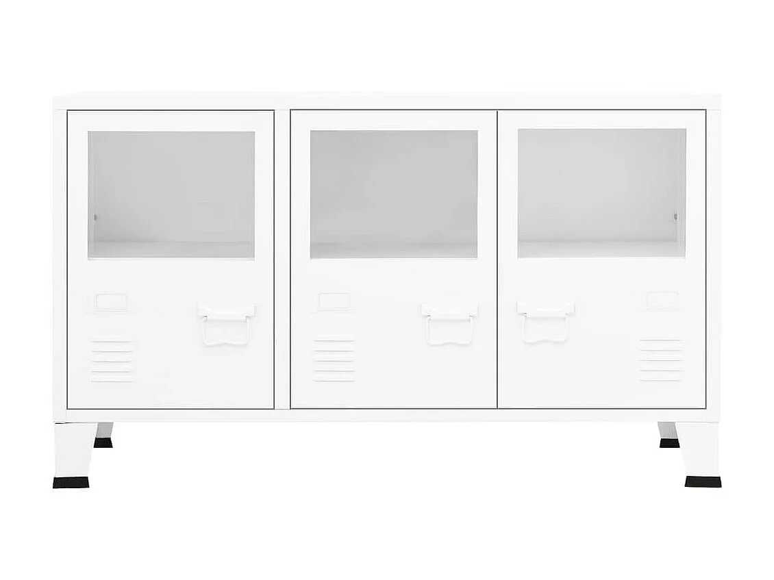 Aparador industrial 105x35x62 cm metal e vidro branco PT731428