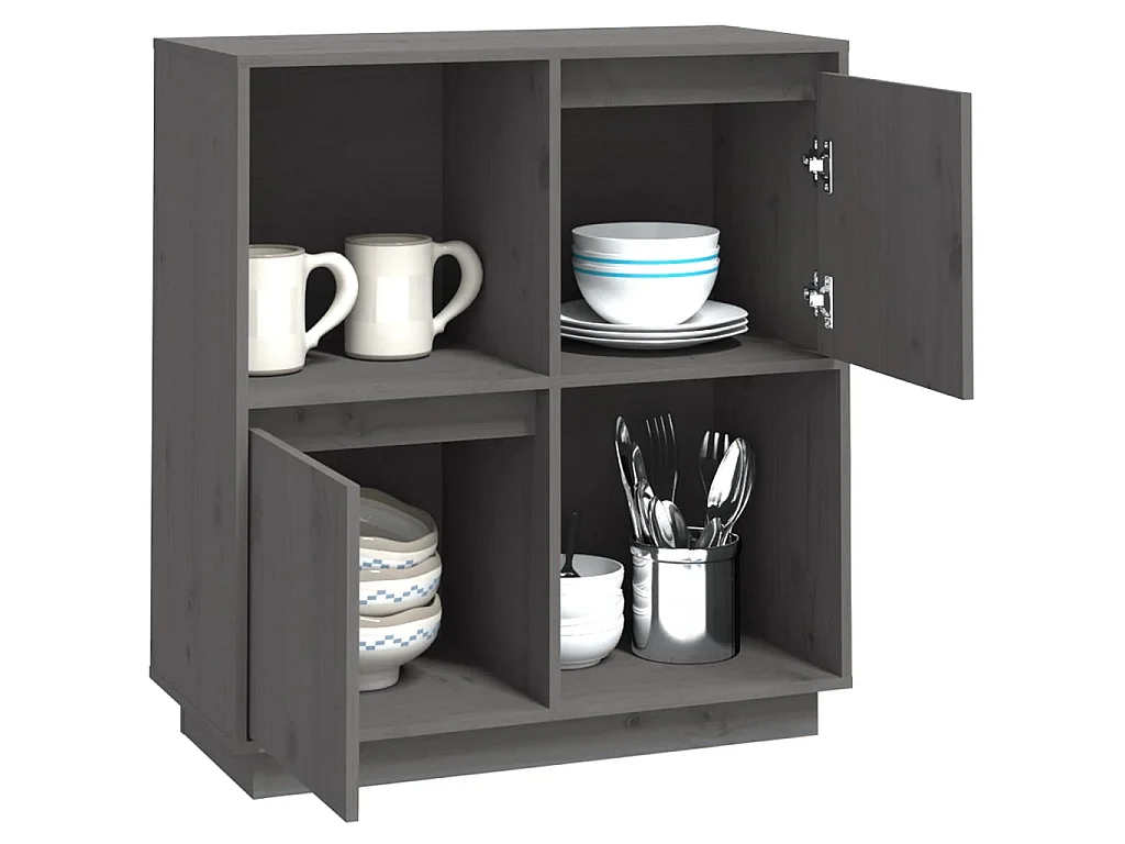 Buffet Gris 74x35x80 cm Bois massif de pin EGER27037