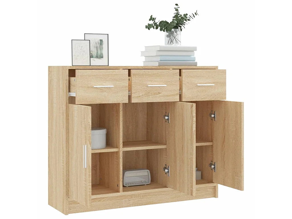 Aparador de madera de ingeniería color roble Sonoma 91x28x75 cm ES58215
