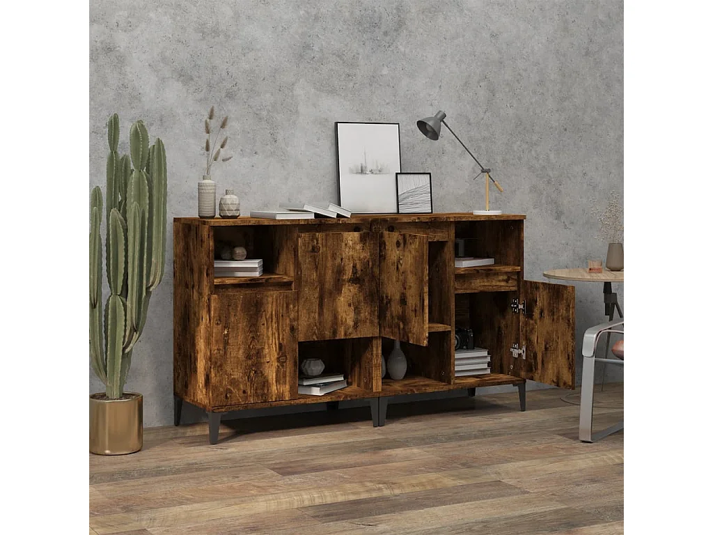 Buffets 2 pcs chêne fumé 60x35x70 cm bois d'ingénierie EGER47126