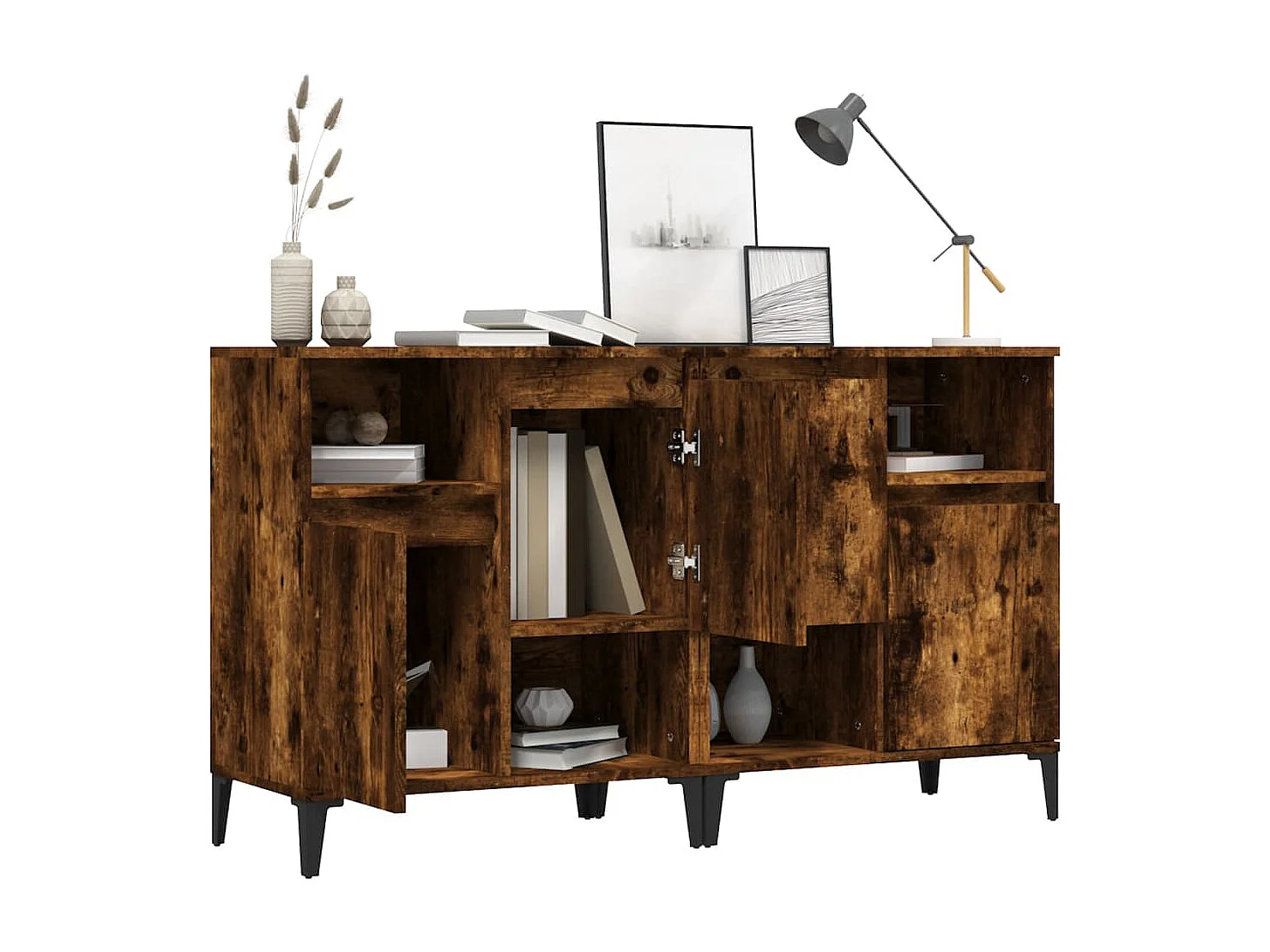 Buffets 2 pcs chêne fumé 60x35x70 cm bois d'ingénierie EGER47126