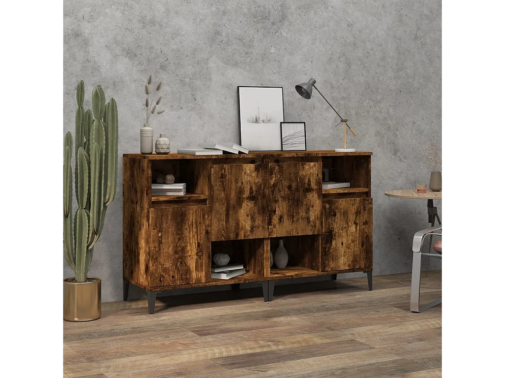 Aparadores 2 uds madera contrachapada roble ahumado 60x35x70 cm ES37490