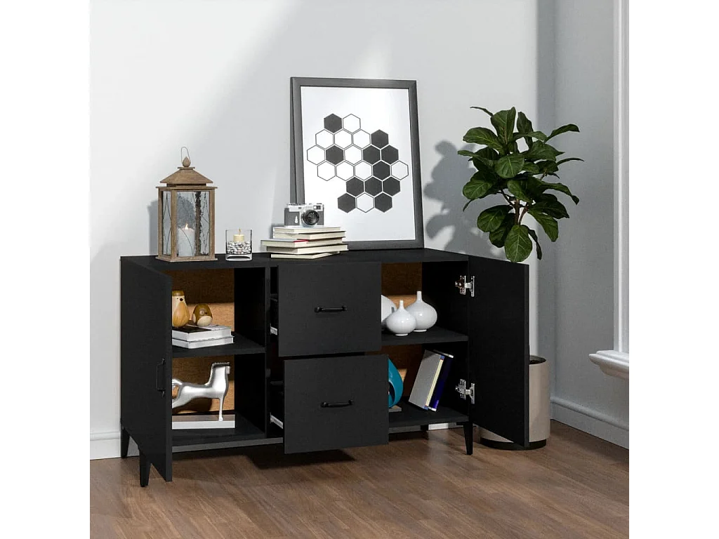 Aparador de madera de ingeniería negro 100x36x60 cm ES89523