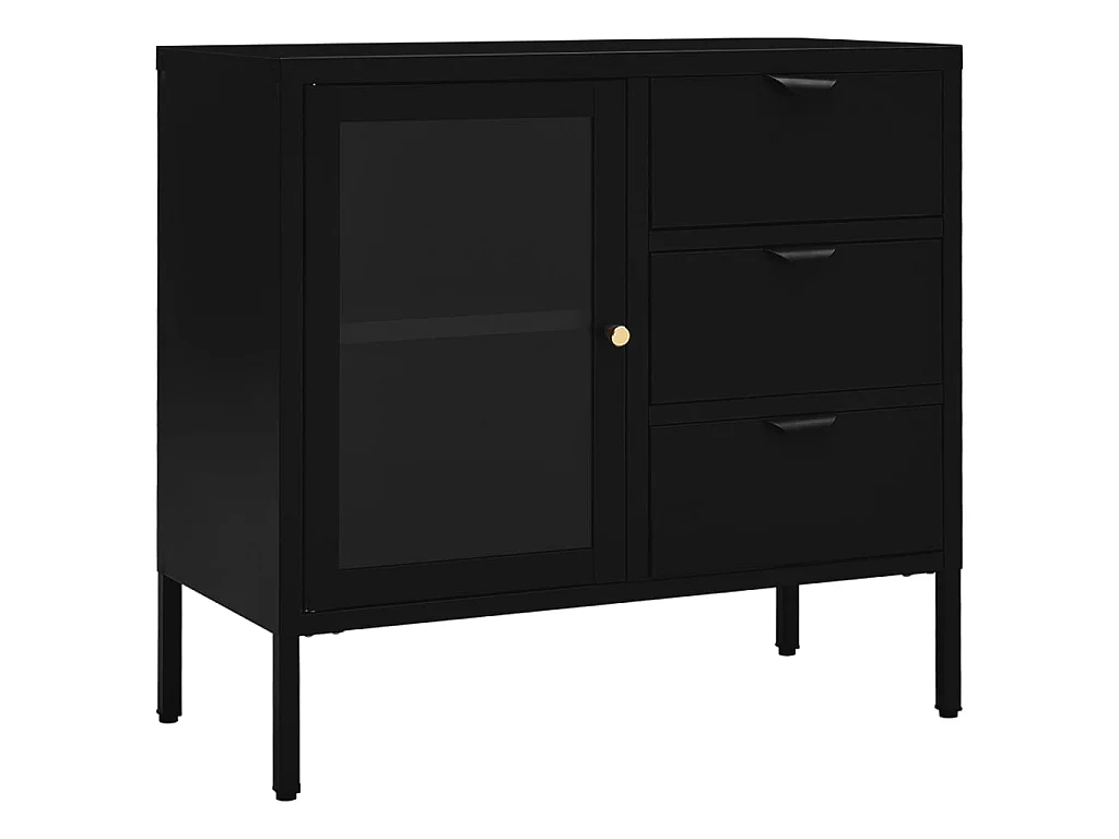 Buffet Noir 75x35x70 cm Acier et verre trempé EGER27316