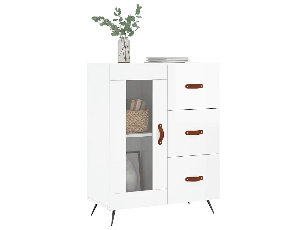 Buffet Blanc brillant 69,5x34x90 cm Bois d'ingénierie QWE36131