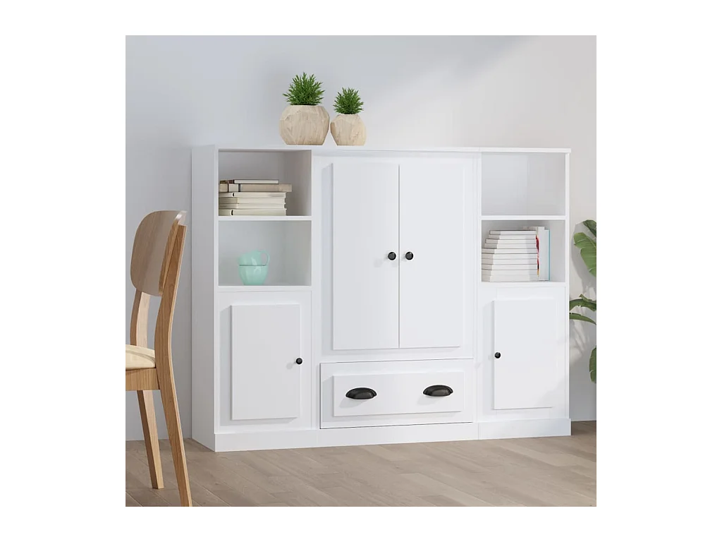 Buffets haut 3 pcs blanc bois d'ingénierie EGER14333