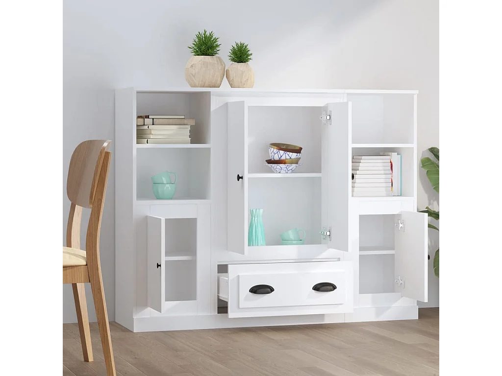 Hoge kasten 3 st bewerkt hout wit NL405873