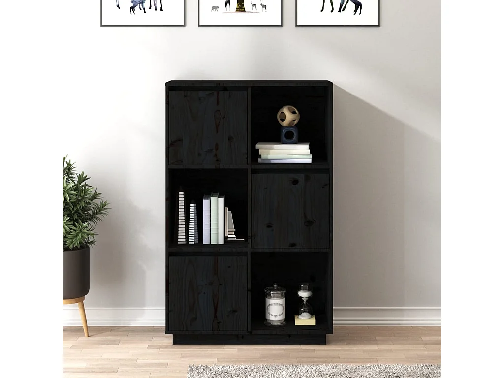 Aparador alto 74x35x117 cm pinho maciço preto PT162433