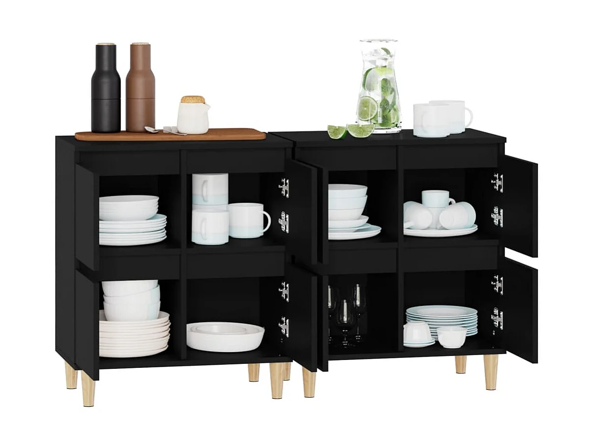 Aparadores 2 uds madera contrachapada negro 60x35x70 cm ES72782