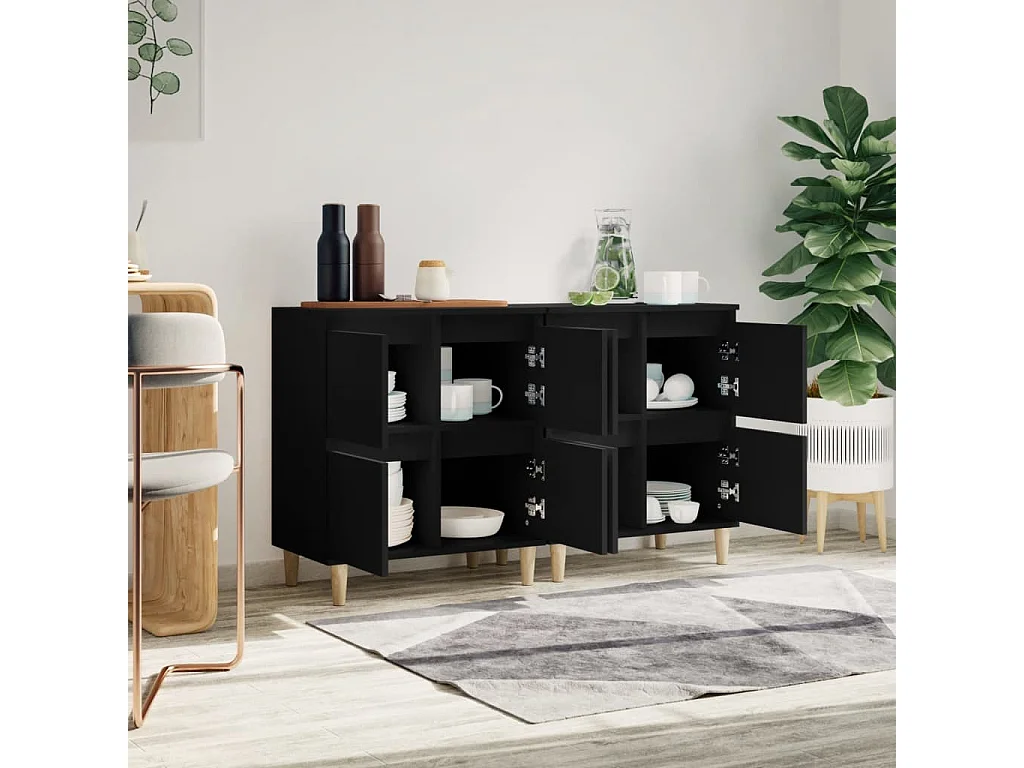 Aparadores 2 uds madera contrachapada negro 60x35x70 cm ES72782