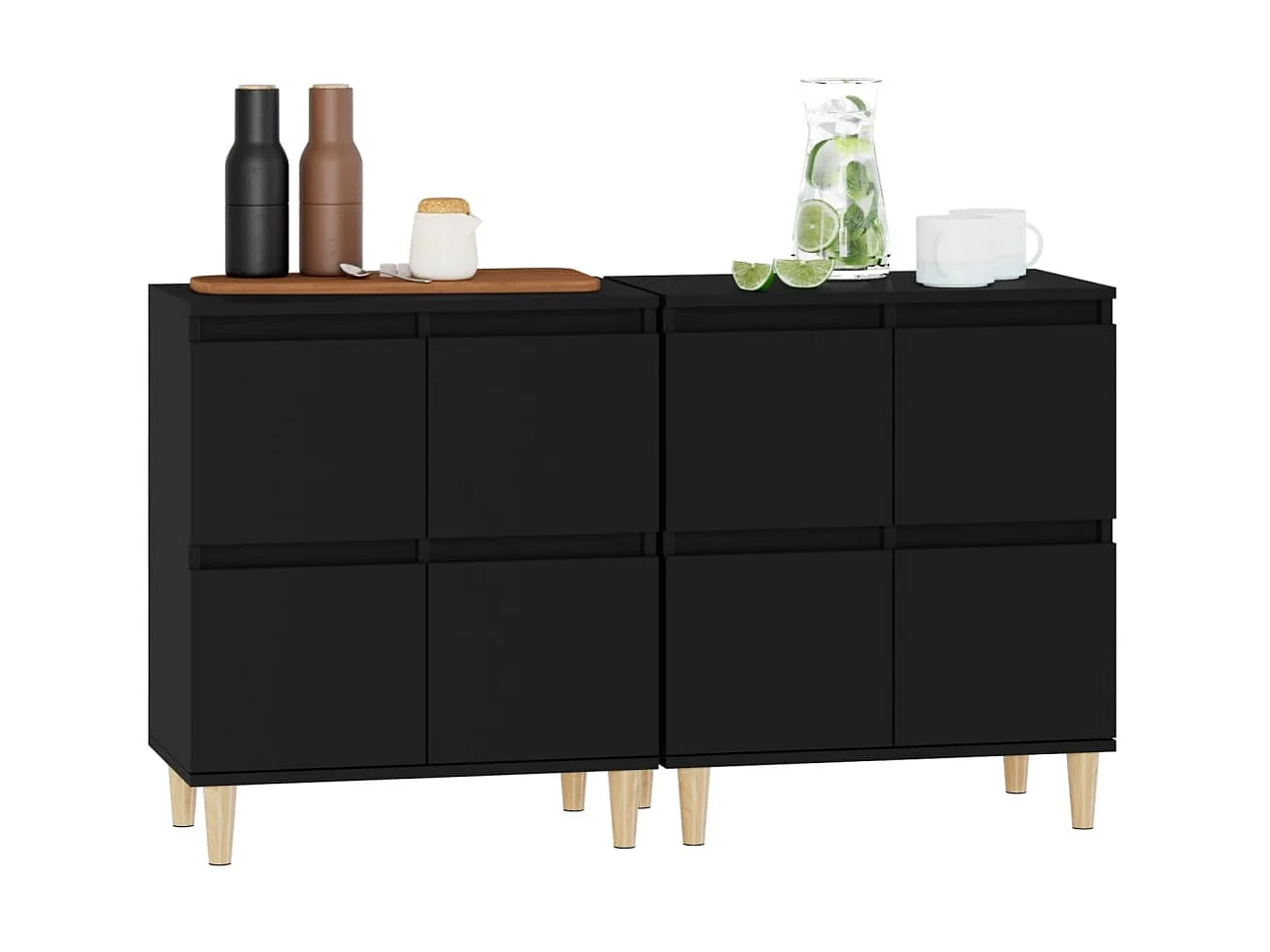 Aparadores 2 uds madera contrachapada negro 60x35x70 cm ES72782