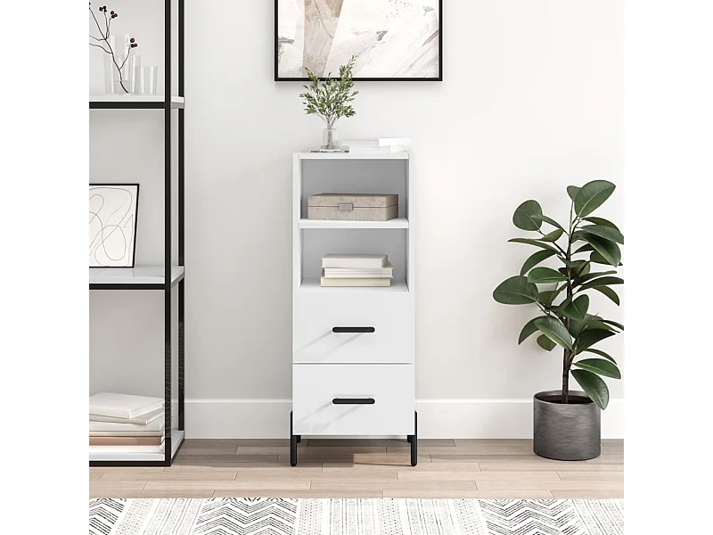 Buffet Blanc brillant 34,5x34x90 cm Bois d'ingénierie QWE72258