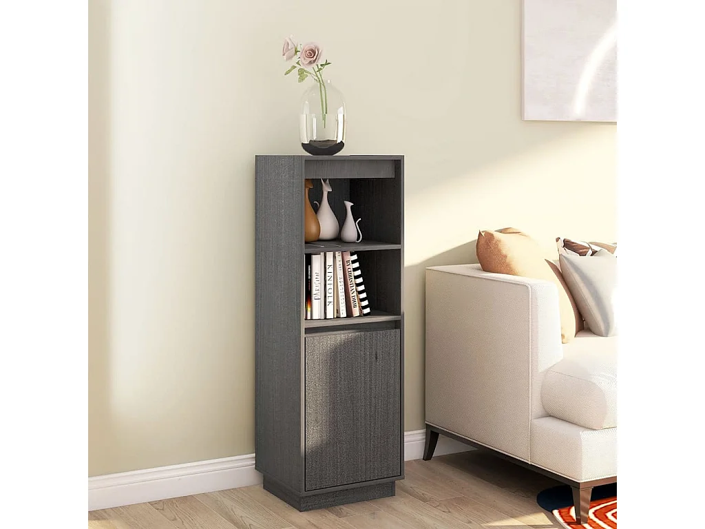 Aparador alto de madera maciza de pino gris 37x34x110 cm ES97488