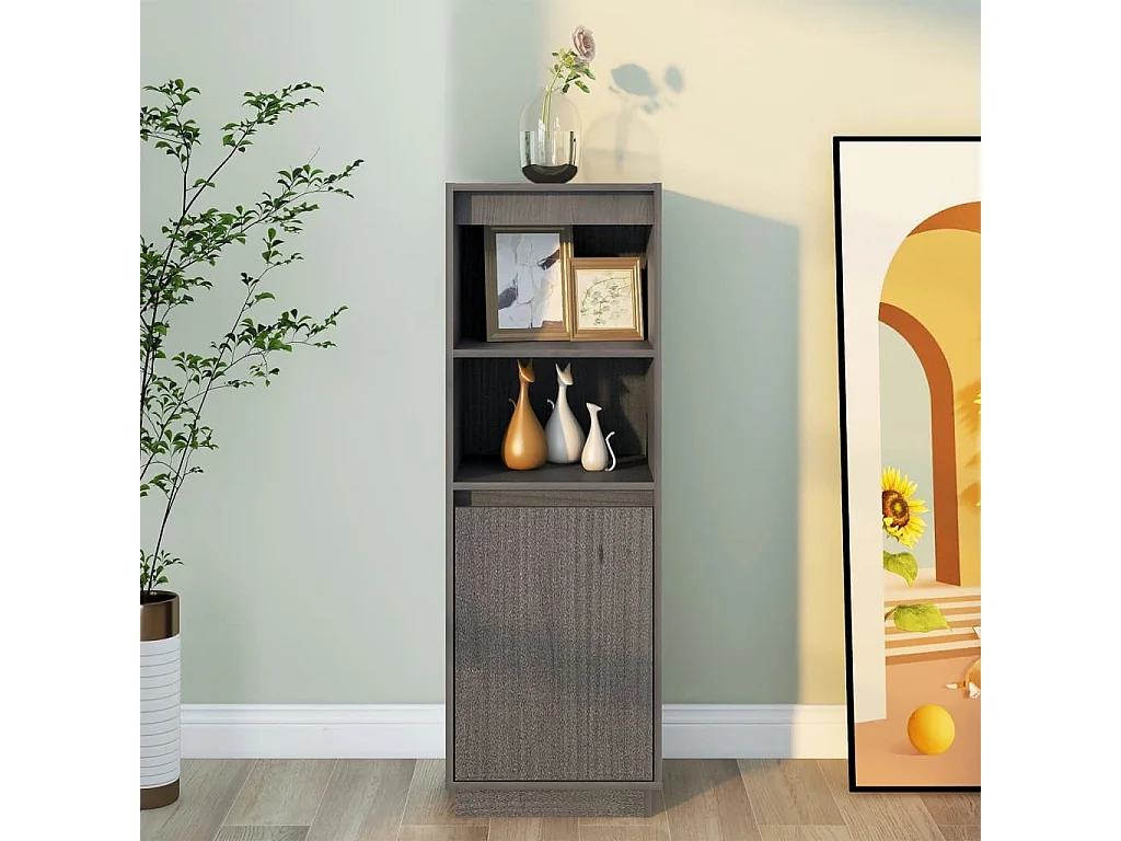 Hoge kast 37x34x110 cm massief grenenhout grijs NL142710