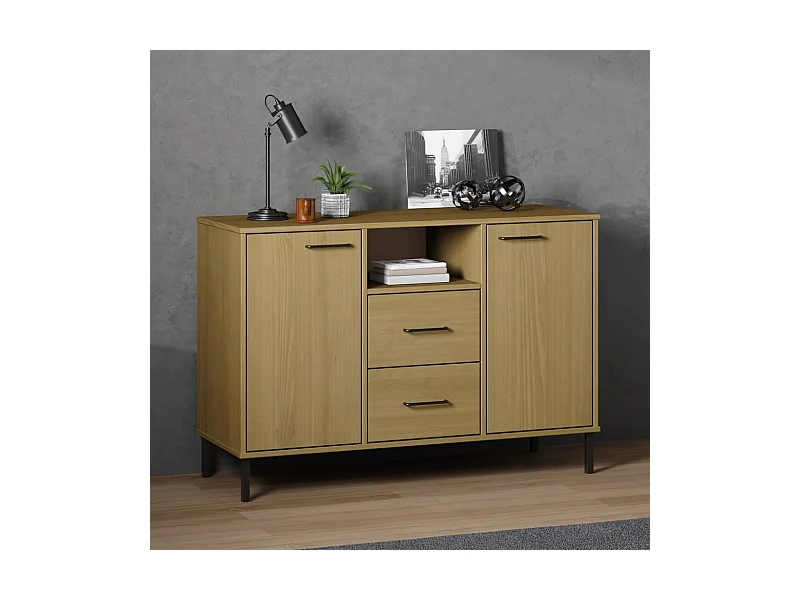 Buffet avec pieds en métal Marron 113x40x77 cm Bois massif OSLO QWE36748