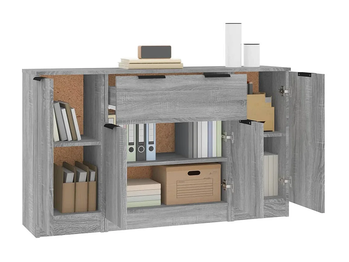 Buffets 3 pcs Sonoma gris Bois d'ingénierie EGER12199