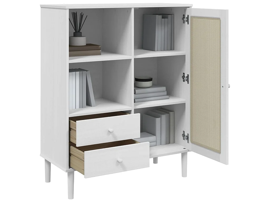 Highboard,Kommode SENJA Rattan-Optik Weiß 90x40x112 cm Kiefernholz -gkd625104