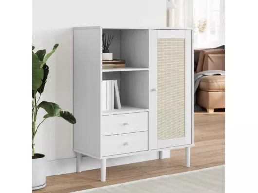 Kauf Unique Highboard,Kommode SENJA Rattan-Optik Weiß 90x40x112 cm Kiefernholz -gkd625104