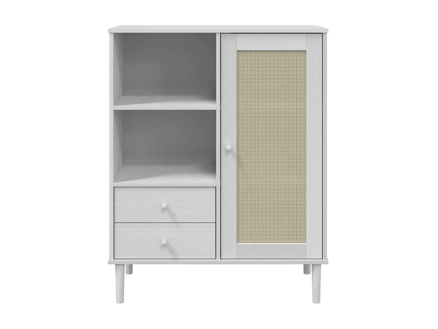 Highboard,Kommode SENJA Rattan-Optik Weiß 90x40x112 cm Kiefernholz -gkd625104