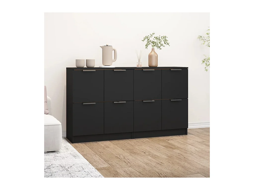 Buffets 2 pcs Noir 60x30x70 cm Bois d'ingénierie EGER92233