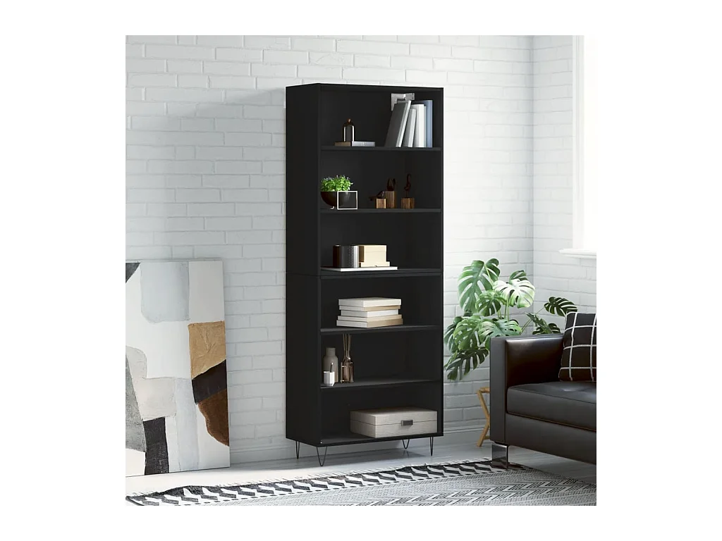 Buffet haut noir 69,5x32,5x180 cm bois d'ingénierie QWE92939