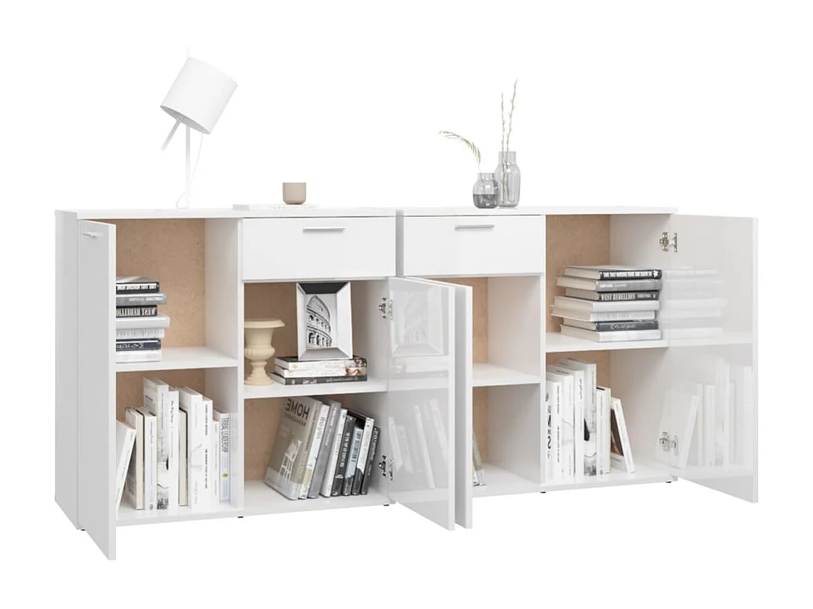 Buffet Blanc brillant 160x36x75 cm Aggloméré EGER90312