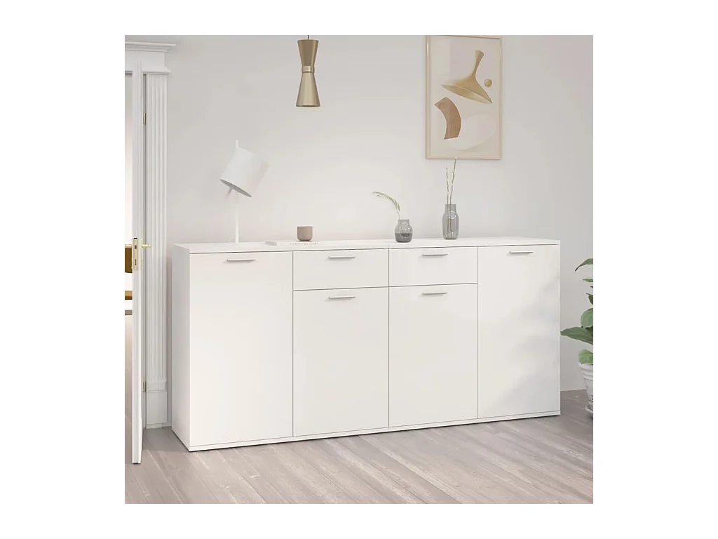 Buffet Blanc brillant 160x36x75 cm Aggloméré EGER90312