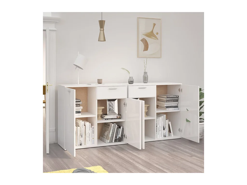 Buffet Blanc brillant 160x36x75 cm Aggloméré EGER90312