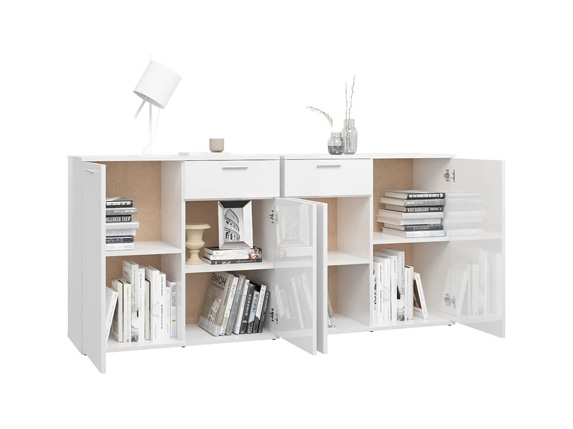 Buffet Blanc brillant 160x36x75 cm Aggloméré EGER90312