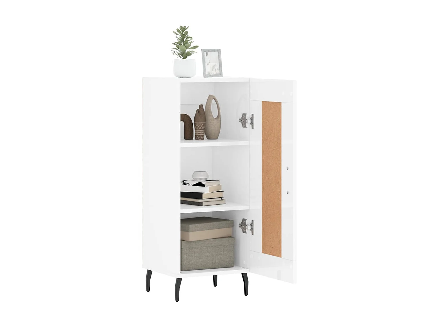 Aparador de madera contrachapada blanco brillante 34,5x34x90 cm ES12927