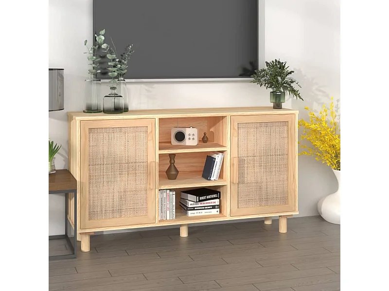 Aparador 105x30x60 cm pinho maciço/vime natural castanho PT395251