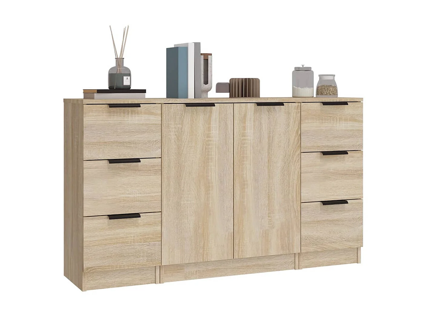 Dressoirs 3 st bewerkt hout sonoma eiken NL29726