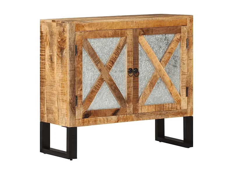 Buffet 80x30x71 cm bois de manguier brut massif et métal QWE99799