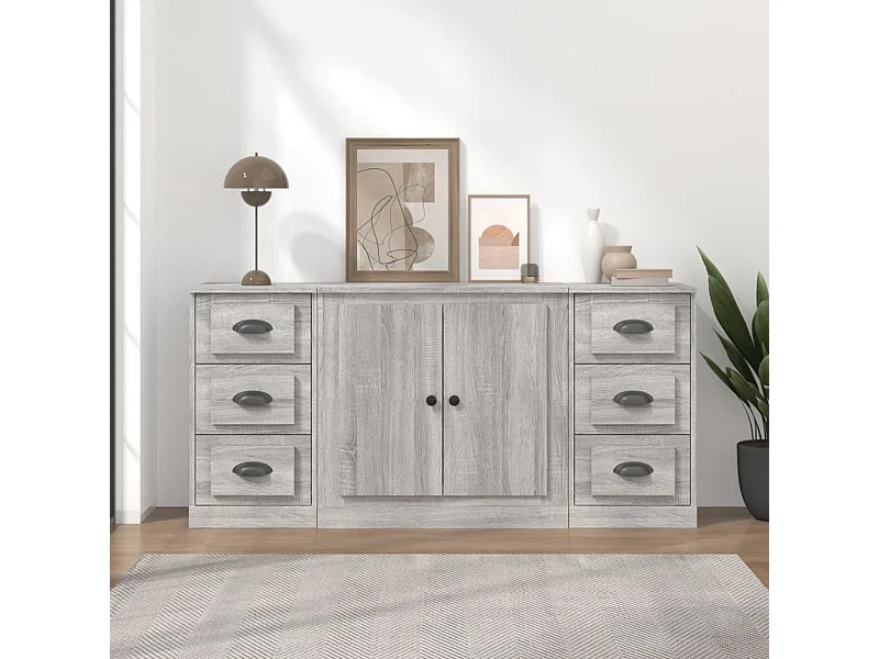 Buffets 3 pcs Sonoma gris Bois d'ingénierie EGER91417