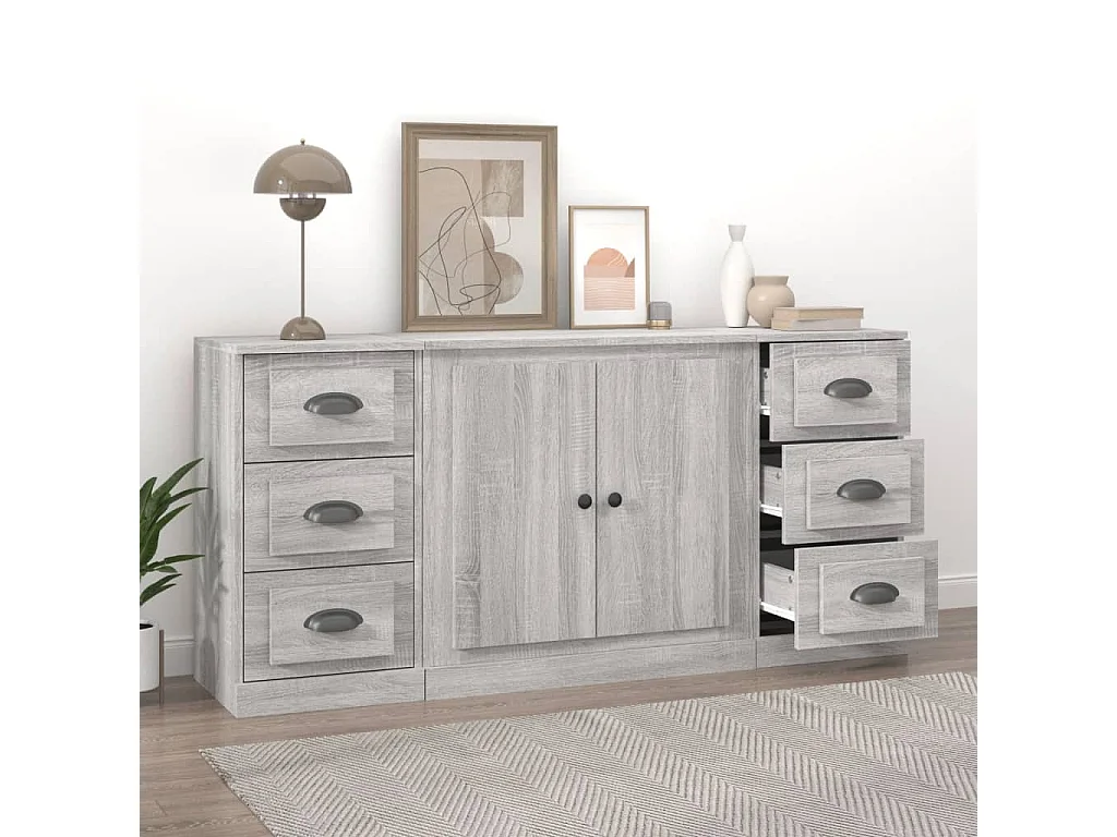 Buffets 3 pcs Sonoma gris Bois d'ingénierie EGER91417