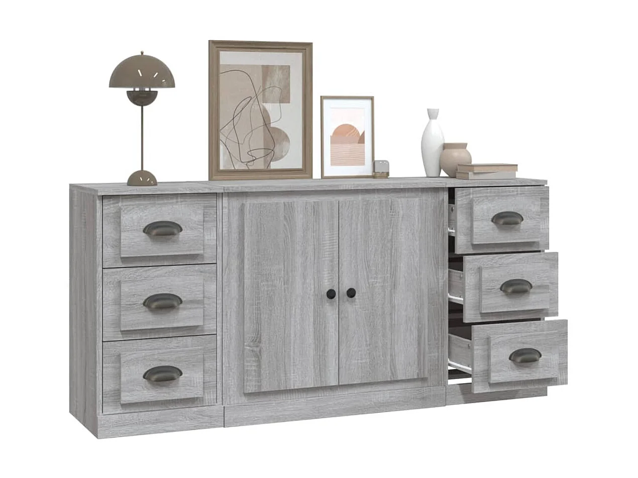 Buffets 3 pcs Sonoma gris Bois d'ingénierie EGER91417