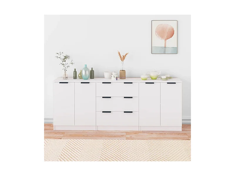 Aparador de 3 piezas madera contrachapada blanco ES99382