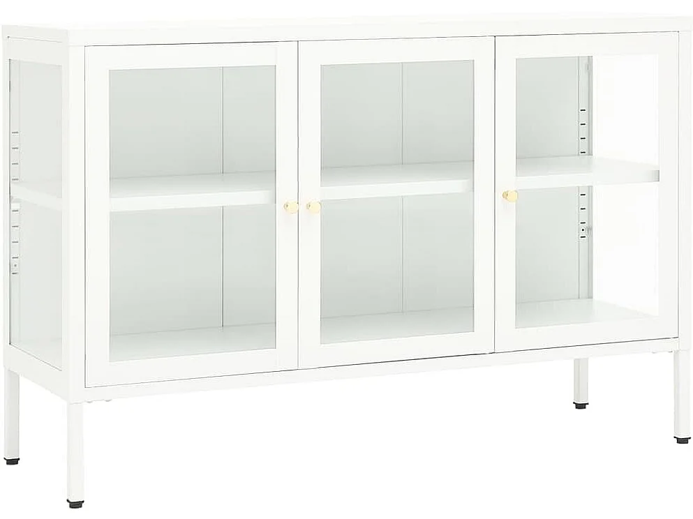 Buffet Blanc 105x35x70 cm Acier et verre QWE67806