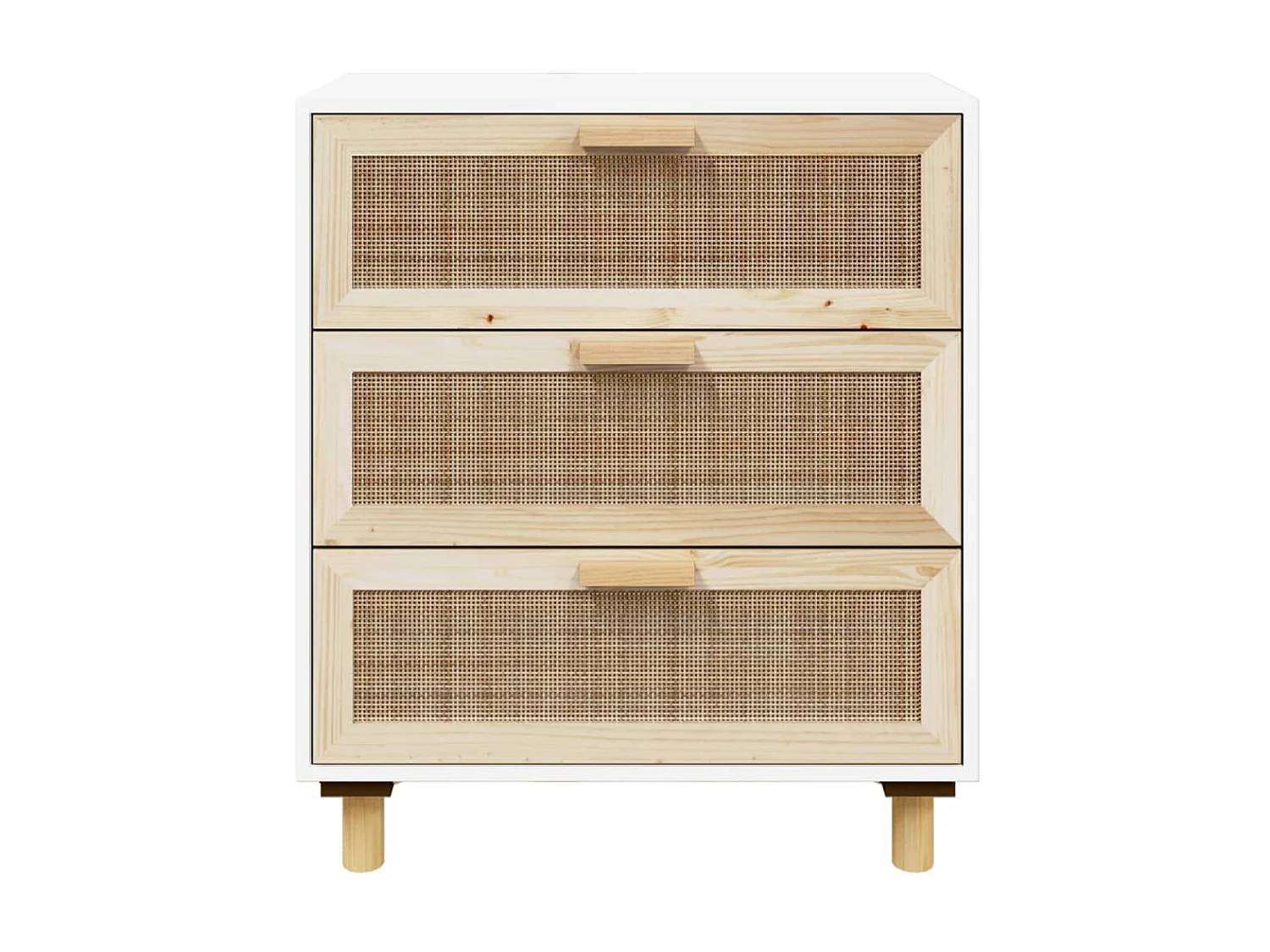 Buffet Blanc 60x30x70 cm Bois de pin massif et rotin naturel EGER19898