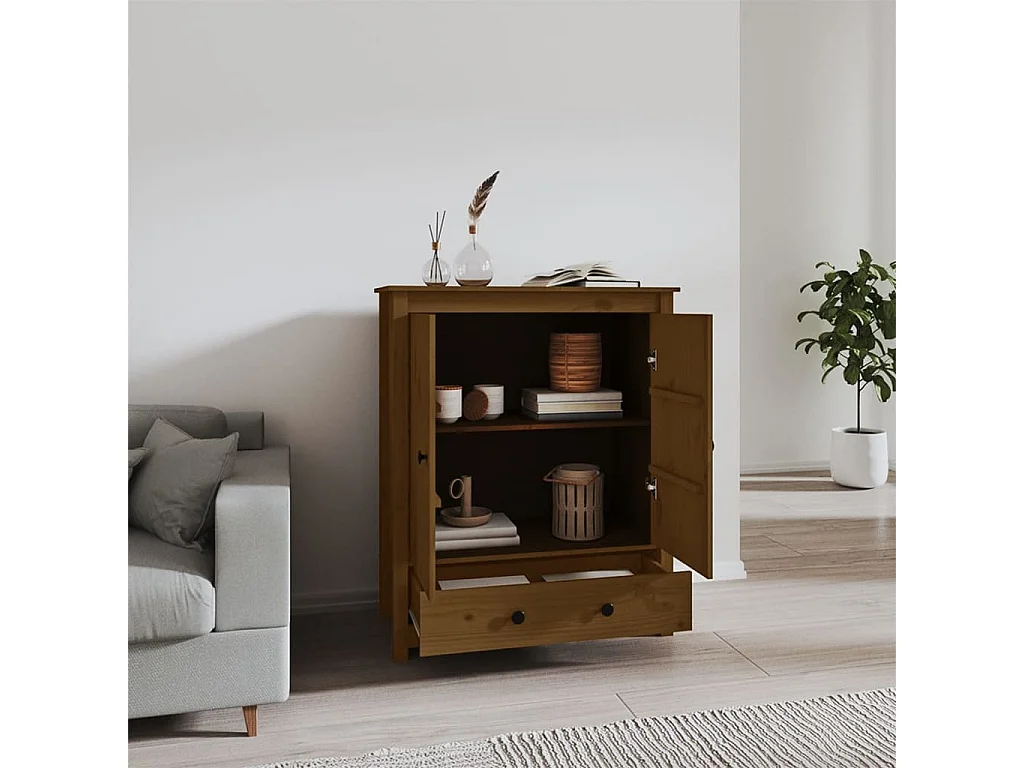 Aparador alto madera maciza de pino marrón miel 83x41,5x100 cm ES14026