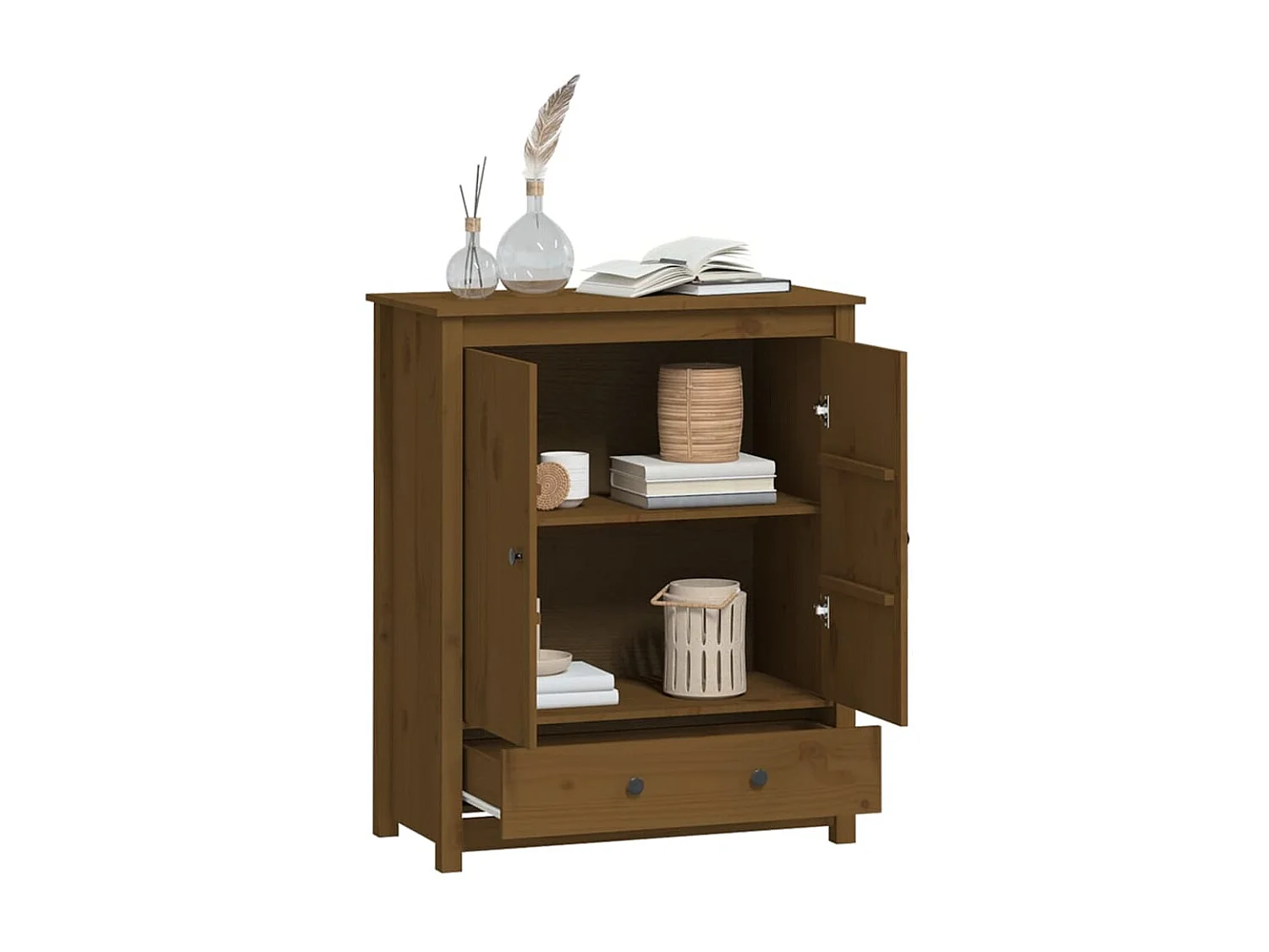 Aparador alto madera maciza de pino marrón miel 83x41,5x100 cm ES14026