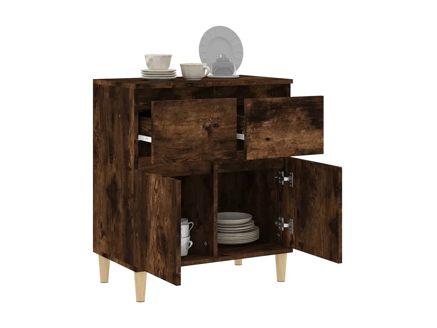 Aparador madera contrachapada color roble ahumado 60x35x70 cm ES74577