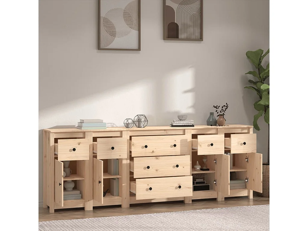 Aparador de madera maciza de pino 230x35x80 cm ES60971
