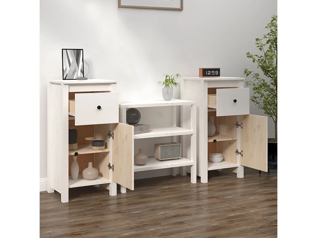 Dressoirs 2 st 40x35x80 cm massief grenenhout wit NL770319