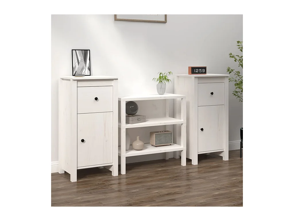 Buffets 2 pcs Blanc 40x35x80 cm Bois massif de pin EGER32215